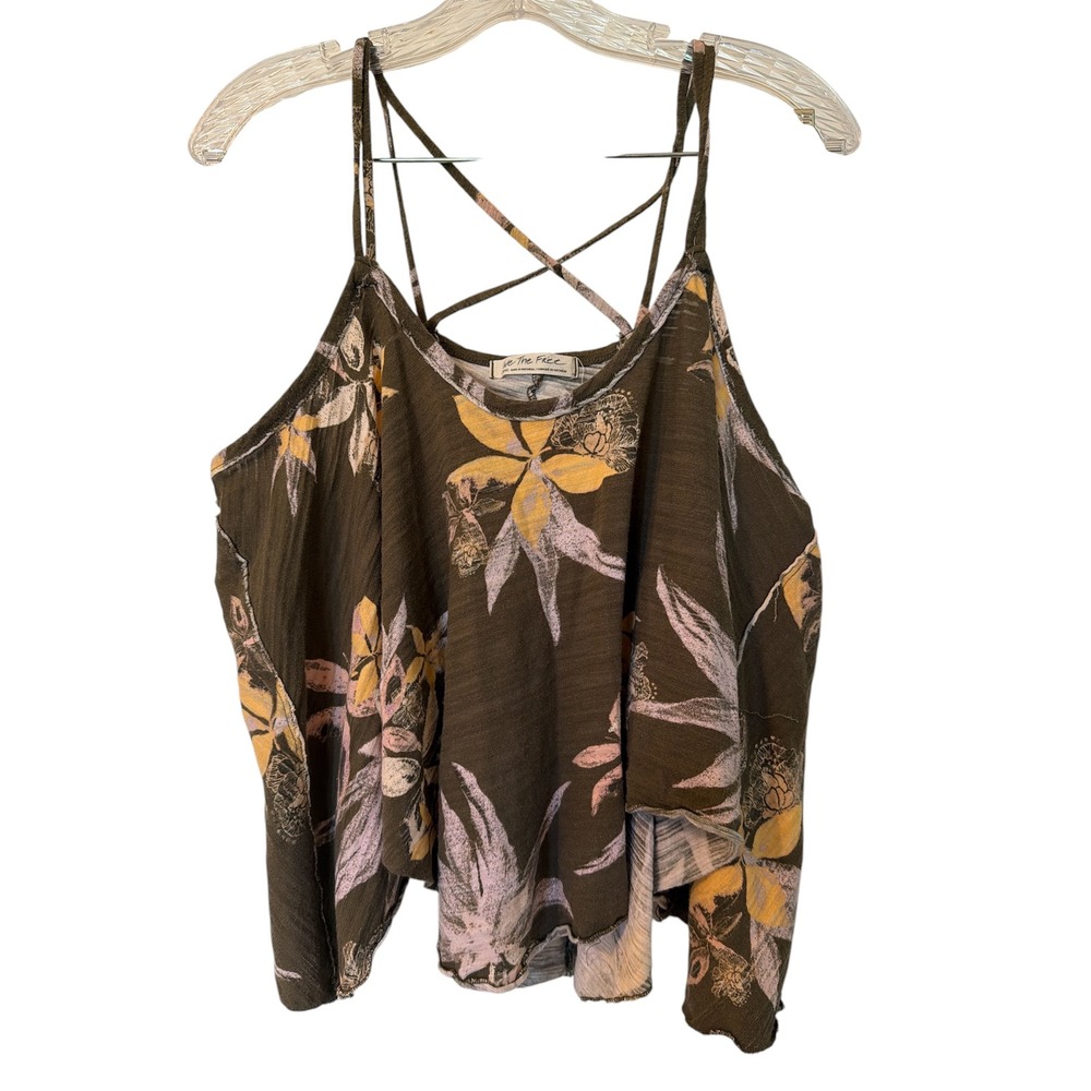 Free People We The Free Floral Cold Shoulder Strappy Back Tank Top Brown Small